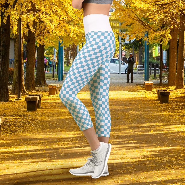 Leggings Capri Azul Blanco Cuadros  (Checkerboard Blue White Capri Leggings)