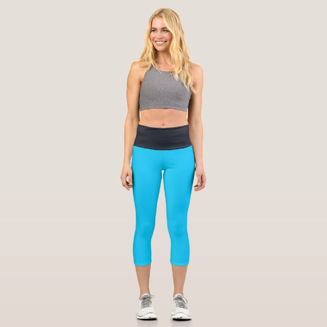 Leggings Capri Azul brillante cielo negro alto capris de yoga (Anverso)