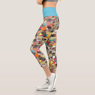 Leggings Capri Azul brillante rosa amarillo Naranja morado Mosaic