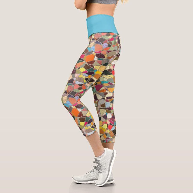 Leggings Capri Azul brillante rosa amarillo Naranja morado Mosaic (Izquierda)