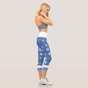 Leggings Capri Azul con la estrella amarilla High Waisted Capris