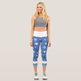 Leggings Capri Azul con la estrella amarilla High Waisted Capris