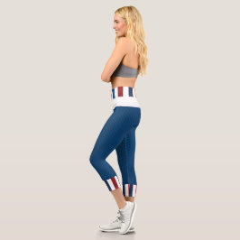 Leggings Capri Azul con rojo, blanco, franjas azules Capris deste
