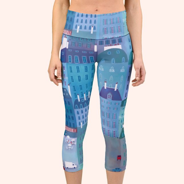 Leggings Capri Azul de París (Paris France painted leggings capri pants)