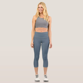 Leggings Capri Azul Eléctrico Oscuro Color Sólido