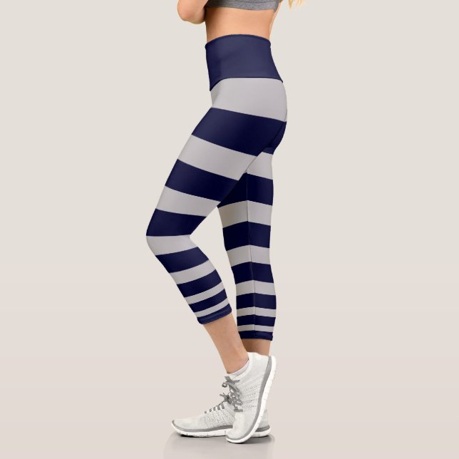 Leggings Capri Azul marino moderno y rayas grises claras (Izquierda)