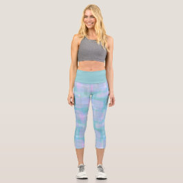 Leggings Capri Azul morado rosa acuarela moderna