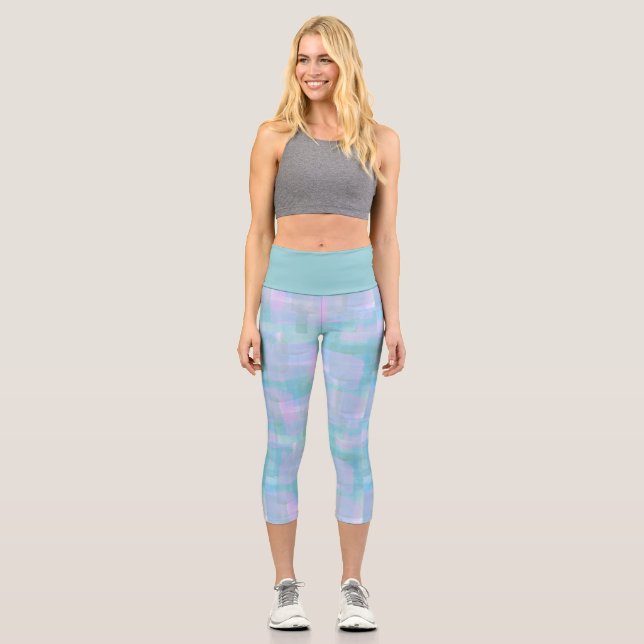 Leggings Capri Azul morado rosa acuarela moderna (Anverso)