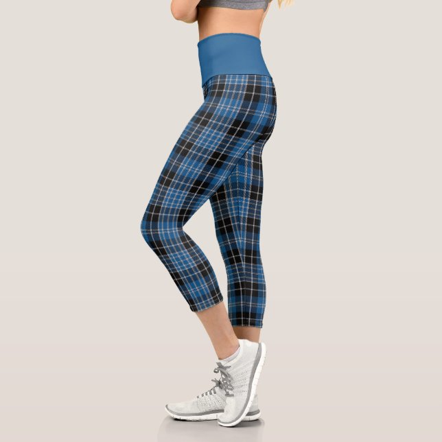 Leggings Capri Azul negro escocés Clark Tartán Patrón de plástico (Izquierda)