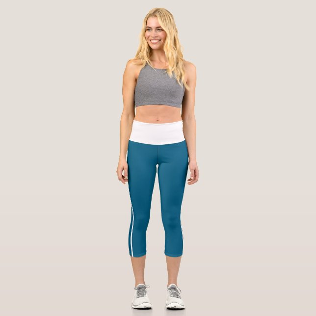 Leggings Capri Azul oceánico y blanco de alto nivel (Anverso)