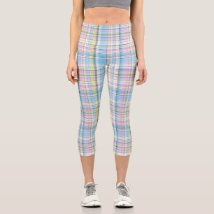 Leggings Capri Azul Rosa Amarillo Blanco Madras Escocés Elegante