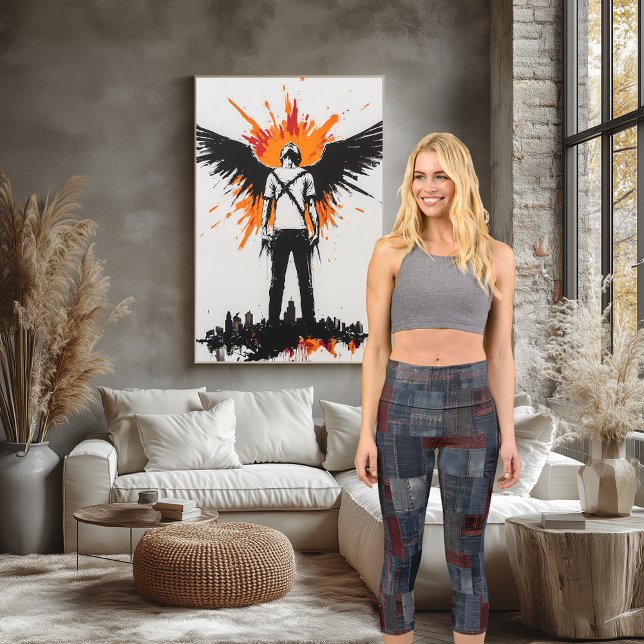 Leggings Capri Azul y Borgoña Denim Patchwork Personalizado de te (Subido por el creador)