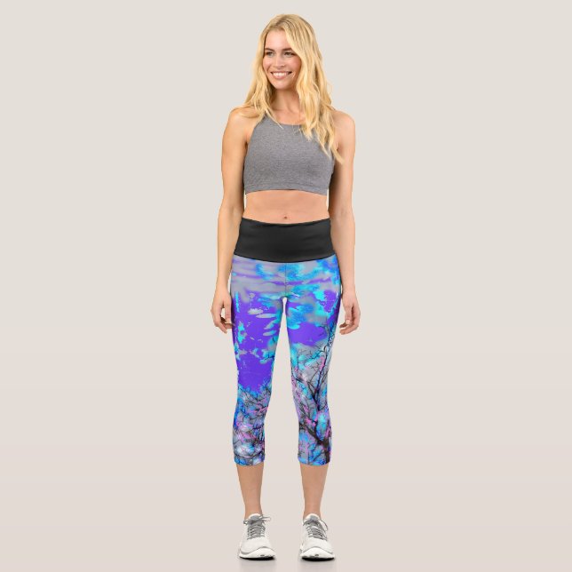 Leggings Capri Azul y negro eléctricos por GStuller (Anverso)