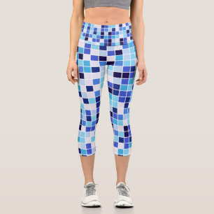 Leggings Capri Azulejos de Piscina, Baldosas Azules Mosaico, Patr