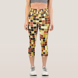 Leggings Capri Azulejos de Piscina, Baldosas Mosaico Marrones, Pa
