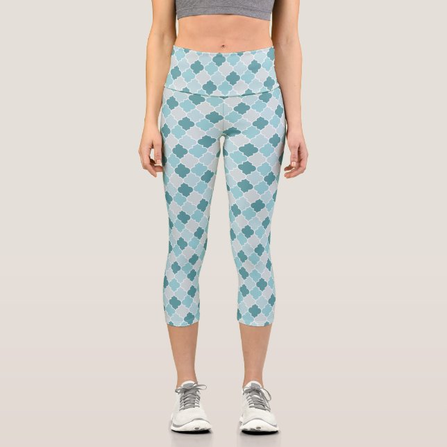 Leggings Capri Azules Marroquíes, Latticework, quatrefoil (Anverso)