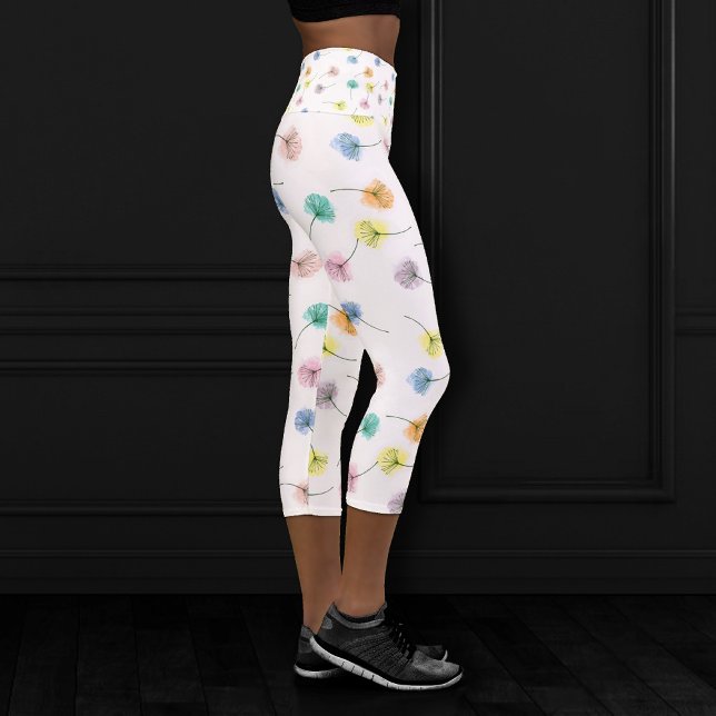 Leggings Capri Bailando Dandelions | Patrón floral acuarela (Subido por el creador)