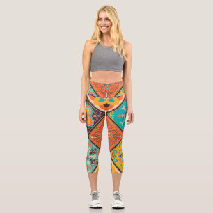 Leggings Capri Baldosas de mosaico de mosaico de inspiración islá