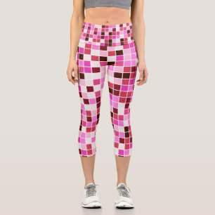 Leggings Capri Baldosas de piscina, mosaicos rosados, patrón geom