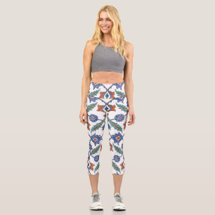 Leggings Capri Baldosas Turcas Medievales: Ornamento Floral.