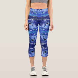 Leggings Capri Ballenas asesinas con piernas Capri de luna azul