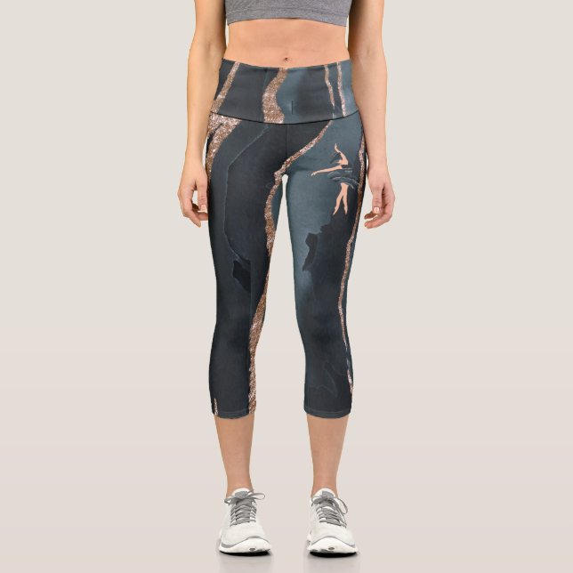 Leggings Capri Baloncesto de la mariposa Princesa azul y oro (Anverso)