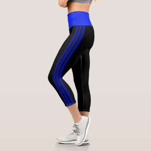 Leggings Capri Banda delgada Panes de yoga azul y negro
