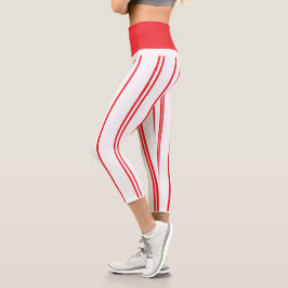 Leggings Capri "Banda roja y blanca básica" Capris de alta destre