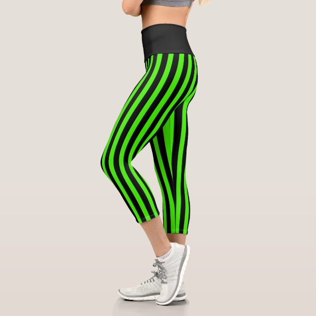 Leggings Capri Banda verde y negra delgada de Halloween (Izquierda)