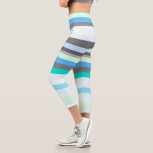 Leggings Capri Bandas abstractas azules, verdes y grises