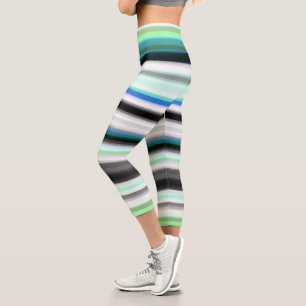 Leggings Capri Bandas abstractas de color turquesa, azul y gris