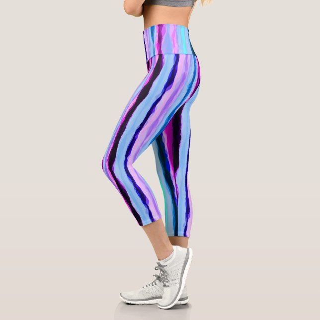 Leggings Capri Bandas abstractas rosas y azules (Izquierda)