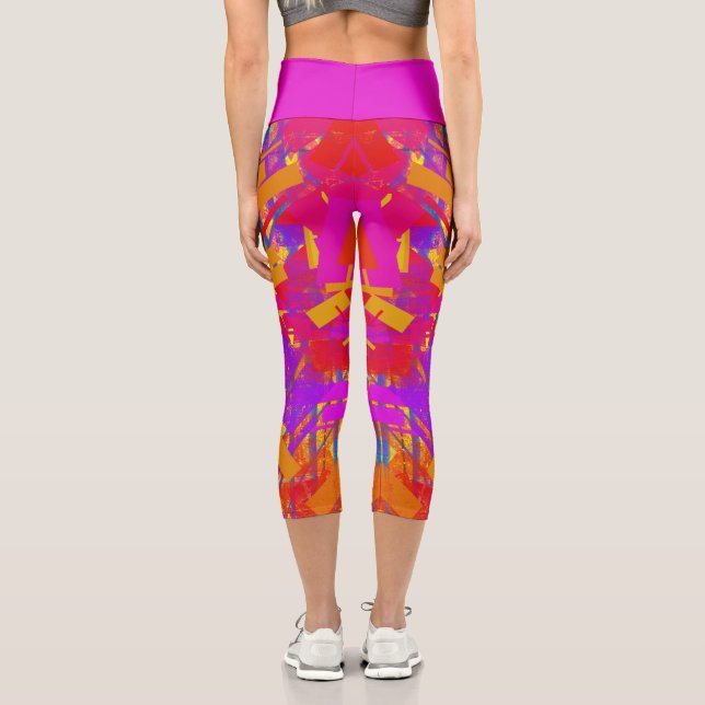 Leggings Capri Bandas audaces de pintura, rosa caliente, Naranja, (Reverso )