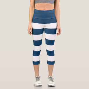 Leggings Capri Bandas azules de la marina, franjas blancas, patró