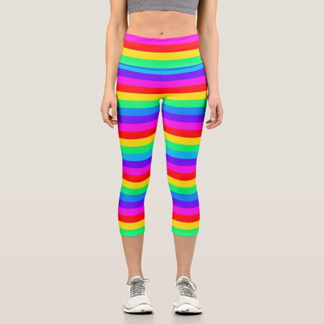 Leggings Capri Bandas brillantes del arco iris (Anverso)