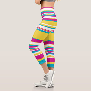 Leggings Capri Bandas complejas: turquesa, amarilla, rosa y blanc