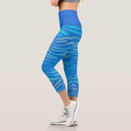 Leggings Capri Bandas de cebra azul