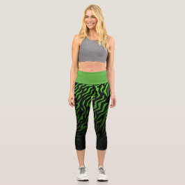 Leggings Capri Bandas de cebra verde y negro: leggantas elegantes