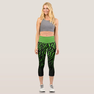 Leggings Capri Bandas de cebra verde y negro: leggantas elegantes