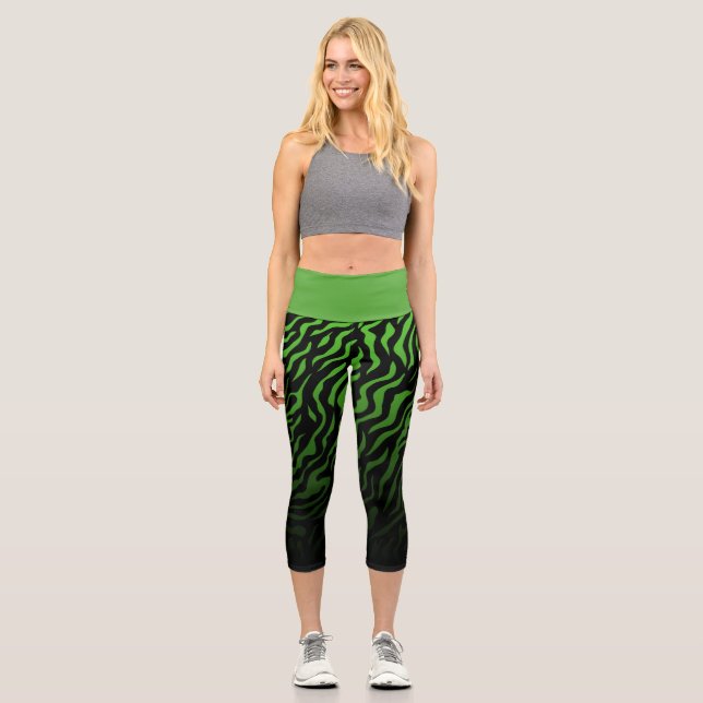 Leggings Capri Bandas de cebra verde y negro: leggantas elegantes (Anverso)