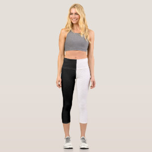 Leggings Capri Bandas de dos caras de color negro y blanco