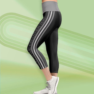 Leggings Capri Bandas deportivas con texto moderno - negro gris