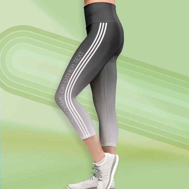 Leggings Capri Bandas deportivas con texto moderno - Ombre negro (Custom Leggings)