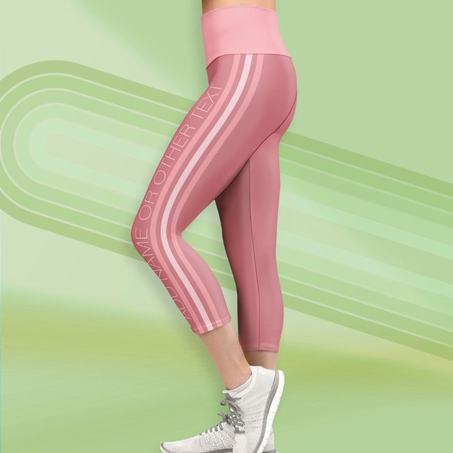 Leggings Capri Bandas deportivas con texto moderno - rosa Rubor R (Custom Leggings)