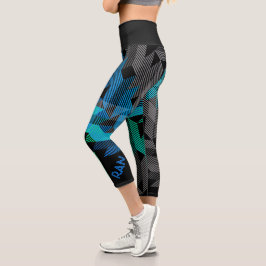 Leggings Capri Bandas deportivas personalizadas en negro azul y V