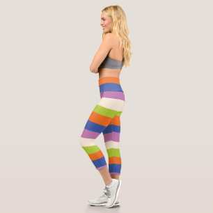 Leggings Capri Bandas desiguales: azul, Naranja, púrpura, verde y