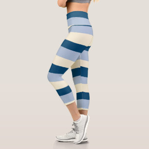 Leggings Capri Bandas desiguales: azul oscuro, azul claro y crema