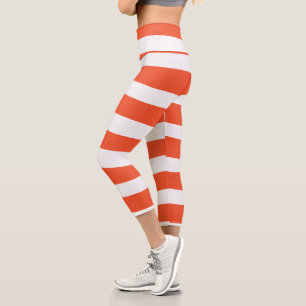 Leggings Capri Bandas desiguales - Naranja y blanco