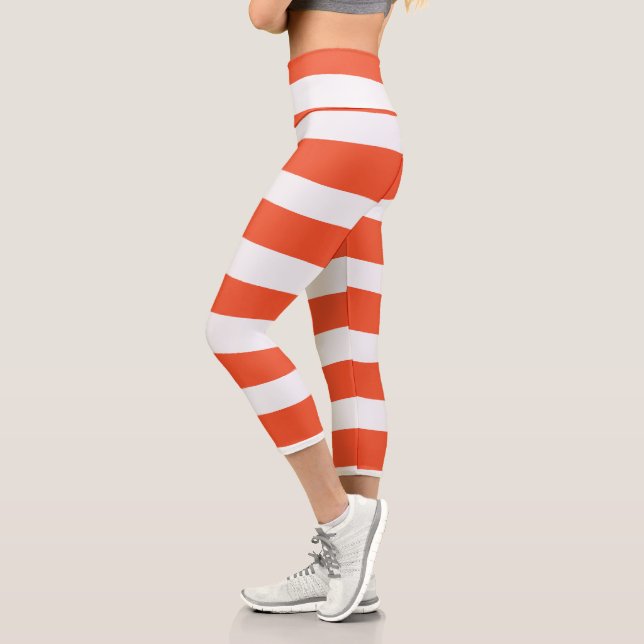 Leggings Capri Bandas desiguales - Naranja y blanco (Izquierda)