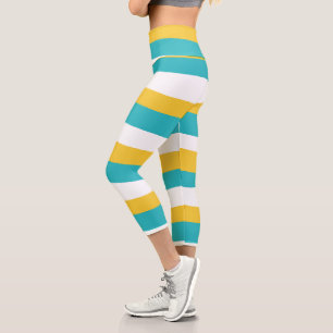 Leggings Capri Bandas desiguales - turquesa y amarilla